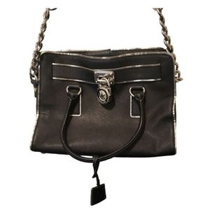 Michael Kors Hamilton Black Large Satchel Handbag With Lock And Key